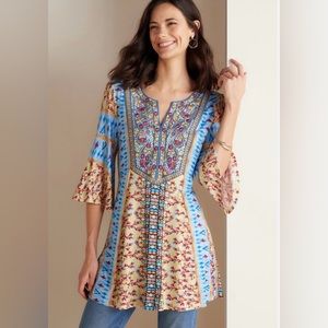 Soft Surroundings “Fifi” Fit & Flare Embroidered Rayon Top Size Medium